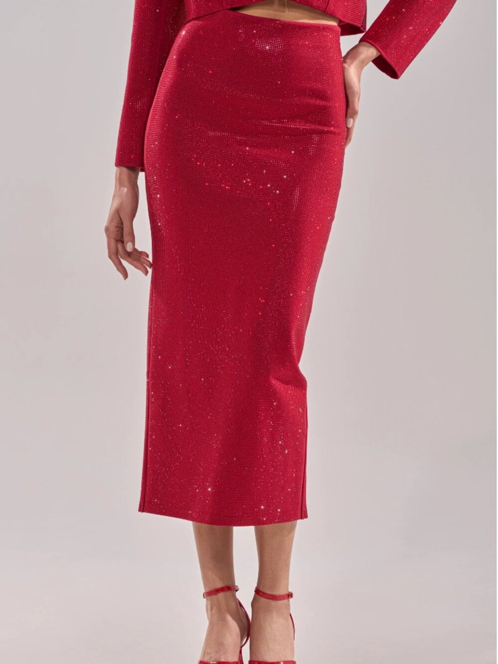 NEW STUNNING Akira Ruby Red Rhinestone Pencil Skirt - XL - Picture 8 of 17